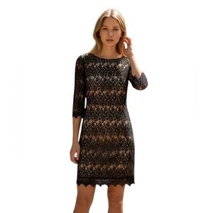 Chelsea & Violet Black Lace 3/4 Sleeve Dress
